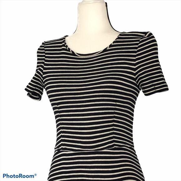 Madewell Black White Stripe Gallerist Fit Flare Dress Small - Picture 3 of 16